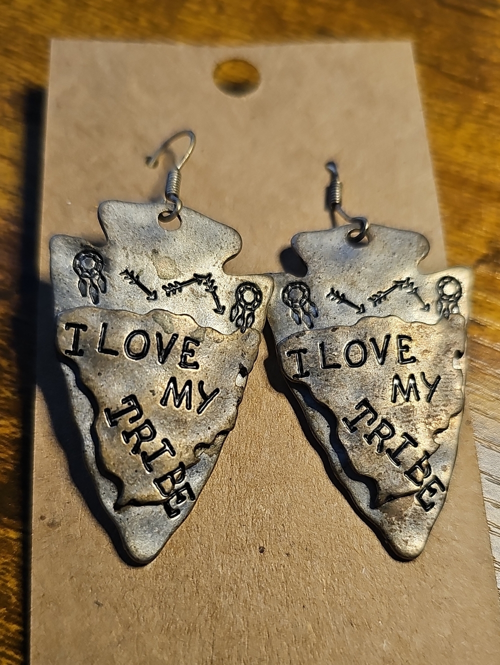 Silver-Tone 'I Love My Tribe' Arrowhead Earrings